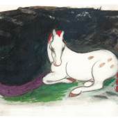 Franz Marc Liegendes weißes Pferd  auf schwarzem Grund, 1912 Gouache auf Bütten Sammlung Braglia