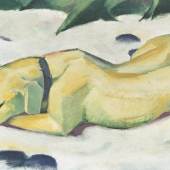 Abb.:Franz Marc, 1880-1916, Liegender Hund im Schnee, 1910/1911, Öl auf Leinwand, 62,5 × 105 cm, Eigentum des Städelschen Museums-Verein e.V., © Städel Museum - ARTOTHEK