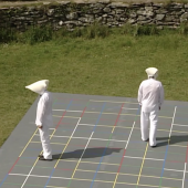 Brian O’Doherty, Structural Play: Vowel Grid, 1970/1998 (Videostill), Performance, Grianán Fort, Donegal, 1998, Courtesy Brian O’Doherty and Galerie Thomas Fischer, Berlin