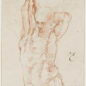 Nackter Mann, Michelangelo Buonarroti, genannt Michelangelo (1475–1564), zwischen 1512–1517, Paris, Musée du Louvre, Département des Arts graphiques, © Musée du Louvre /Laurent Chastel