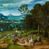 Meister der Weiblichen Halbfiguren, Weite Landschaft mit der Bekehrung des Heiligen Paulus Lot 1516  Schätzpreis: €100.000 - €140.000 Ergebnis: €409.200