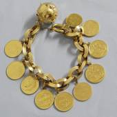 Bettelarmband,750er Gelbgold, hohl verarbeitet, mit 9 Goldmünzen