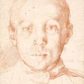 Attributed to Agostino Carracci Portrait Of A Youth Red chalk; bears recent attribution in black chalk on the backing sheet: Domenichino 295 by 224 mm; 11 5/8  by 8 7/8  in Estimate $35/45,000 Sold for $1.5 million  