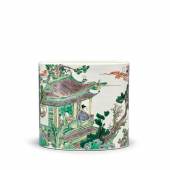 Lot 328 Kangxi: The Jie Rui Tang Collection, Part II Lot 328 An Extraordinary, Fine and Large Inscribed Famille-Verte Brushpot Qing Dynasty, Kangxi Period Estimate $80/120,000 Sold for $572,000