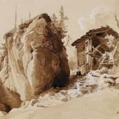 Anton Doll, Mühle an einem Gebirgsbach. 1850-1887. Zeichnung in Braun, weiß gehöht, über Bleistift. Signiert. Auf Velin. 28,5 x 40 cm (11,2 x 15,7 in), blattgroß. Ende: 23.10.13 16:00:00