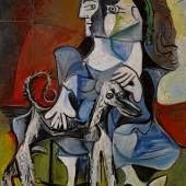 Lot 33 Property from a Private Collection, Japan Pablo Picasso Femme au chien Signed Picasso (upper left); extensively dated (on the reverse) Oil on canvas 63 3/4 by 51 1/4 in. 162 by 130 cm Painted from November 23 to December 14, 1962. Estimate $25/30 million