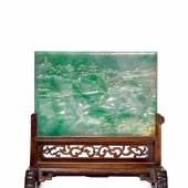 10112 Lot 10 A White and Apple-Green Jadeite ‘Landscape’ Table Screen