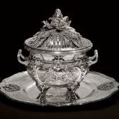 10130 - The Tureen “Aux Écrevisses” A Louis XV silver Pot-a-Oille, Cover, Liner, and Stand, Thomas Germain