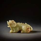 10334, Lot 227, Large Yellow and Russet Jade Carving of a Mythical Beast
