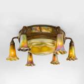 10340 Lot 56 - Tiffany Studios, Six-Light 'Lily' and 'Turtle-Back' Ceiling Light