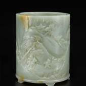 10642, An Exceptional White and Russet Jade Brushpot