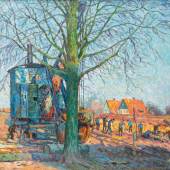 Ernst Eitners außergewöhnlicher ‘Dampfbagger‘ in leuchtenden Farben erbrachte gute 13.500 €, das frühe Aquarell ‘Frühling‘