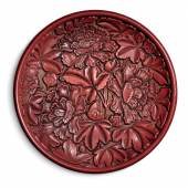 10916, A Magnificent Carved Cinnabar Lacquer 'Hibiscus' Dish