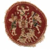 Textiles Medaillon mit Kelterszene; Textilbild Bastfaser (Leinen?), Wolle Ägypten, 4. – 5. Jh. n. Chr. – © Österreichische Nationalbibliothek