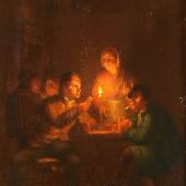 1111 Schendel, Pieter (Petrus) van 1806 Breda - 1870 Brüssel.  Öl/Holz. Wirtshausinterieur bei Kerzenschein mit am Tisch  sitzenden Kartenspielern. 31,5 x 27,5 cm. R.  Lit.: 1,2,5,11,14. (e6011001)	8 000,-- EURO
