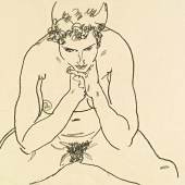 Egon Schiele (1890-1918) Sitzender Akt, 1917, schwarze Kreide auf Papier, 29,5 x 46 cm erzielter Preis € 405.600 