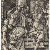 Lot: 56   Dürer, Albrecht  Christus vor Annas. Blatt 13 der Kleinen Passion, 1508.  Erlös (inkl. 25% Aufgeld): 1.625 EUR / 2.080 $ Schätzpreis: 800 EUR / 1.024 $  