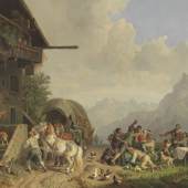 30 HEINRICH BÜRKEL Rauferei vor einem Wirtshaus, Um 1853/1856. Öl auf Leinwand Schätzpreis: € 18.000