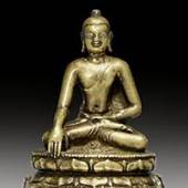 BUDDHA SHAKYAMUNI Nordostindien, Pala, 8. / 9. Jh. H 16.5 cm. Bronze mit Silber- und Kupfereinlagen. Ergebnis: CHF 1.17 Mio