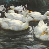 91 ALEXANDER KOESTER Sechs Enten im Wasser, Ca. 1900-1905. Öl auf Leinwand Schätzpreis: € 18.000
