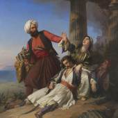 8 PAUL EMIL JACOBS Szene aus dem Griechischen Freiheitskampf, 1841. Öl auf Leinwand Schätzung: € 12.000 Ergebnis: € 103.750 