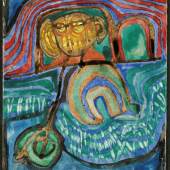 Friedensreich Hundertwasser, Automobiliste, 1958, Wasserfarbe auf Papier, 14,9 x 11 cm, Links unten signiert 100~ (verblasst), Rückseitig bezeichnet von fremder Hand  Foto: Galerie bei der Albertina - Zetter   