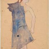 Oskar Kokoschka* Mädchenakt mit umgehängtem Mantel , 1907 Bleistift, Aquarell auf Papier , 45,4 x 31,6 cm € 100.000 – 200.000