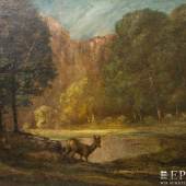 COURBET, GUSTAVE (1819-1877)  Beschreibung Abendliche Waldlandschaft mit kleinem See und rastendem Reh, Aufrufpreis: 160.000,00 €
