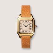 Armbanduhr »Santos« Krone vermutlich mit Saphir Cartier Paris, 1904 Cartier Museum, Paris Mit der quadratischen »Santos« emanzipiert sich die Armbanduhr vom Taschenuhren-Design.