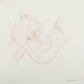 Maria Lassnig „Selfportraits“, 1977, Buntstiftzeichnung auf Papier, 48,2 x 60,5 cm, unten rechts signiert, tituliert und datiert  Foto: Kunsthandel Freller / © Bildkunst Wien, 2020