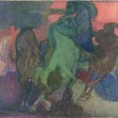 Jettmar, Rudolf  Schätzpreis: D 6.000,00 €   (1869 Zawodzie/Polen - Wien 1939). Sturz des Phaeton. Aquarell über Tusche, 1905. 19,5 x 21 cm. Verso Nachlassstempel u. mit Bleistift bez. - Ob. li. Knicksp. - Vgl. Hofstaetter AE 53.    
