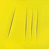 Lucio Fontana (1899-1968) Concetto spaziale, Attese, 1965/66, Acryl/Leinwand, gelb, 46,3 x 55,5 cm erzielter Preis € 769.500 