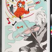 Ronnie Cutrone (New York 1948–2013) Einstein with violin, signiert, datiert Ronnie Cutrone 1992, Mischtechnik auf Papier, 100 x 75 cm, gerahmt, (PP) Schätzwert    2.500 – 3.500 €