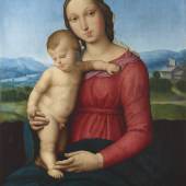 Raffaello Sanzio, gen. Raffael (1483–1520) Umkreis, Madonna mit Kind, Öl auf Holz, 56,5 x 41,5 cm, Schätzwert € 300.000 – 400.000 Auktion Alte Meister 22. Oktober 2019