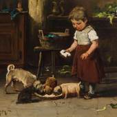 Mädchen mit Hundefamilie, 1877 von Mihály von Munkácsy  Verkaufspreis von € 179.500