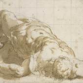 Girolamo Curti, genannt Dentone zugeschrieben Auf dem Rücken liegender Mann mit ausgebreiteten Armen, spätes 16.-frühes 17. Jahrhundert © Albertina, Peter Ertl