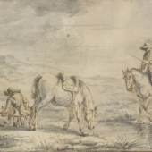 Philips Wouwerman zugeschrieben Zwei Jäger mit ihren Pferden bei einem Fluss, Mitte 17. Jahrhundert © Albertina, Peter Ertl
