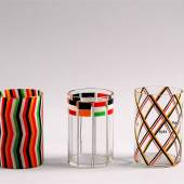 Josef Hoffmann, Kriegsgläser, farbloses Glas, Emaildekor, vor 1916. Ausführung: Johann Oertel, Nový Bor (Haida, CZ),  für die Wiener Werkstätte © MAK