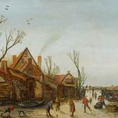 Esaias van de Velde d.Ä. (1587 – 1630) Landschaft mit Schlittschuhläufern Öl auf Holz | 28,5 x 40cm Ergebnis: 230.400 Euro 