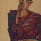 Egon Schiele Selbstbildnis mit herabgezogenem Augenlid, 1910 Albertina, Wien