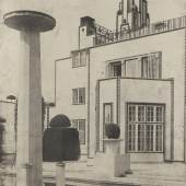 Otto Wagner, Bildtafel der Studie für das Gebäude der U-Bahn-Station Hütteldorf, 1894–1901. Reproduktion, Druckgrafik © MAK