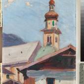 Egon Schiele Dorfansicht mit Kirche in Tirol (Fulpmes), (1907) (c) Privatsammlung