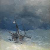Ivan Constantinowich Aivazovsky (Feodosia 1817 - 1900)  Sinkendes Schiff, 1889,  Öl auf Mahagonyplatte, 26,9 x 20,6 cm erzielter Preis € 106.250 