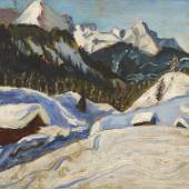 Gabriele Münter (1877 - 1962) Schneelandschaft bei Elmau, 1924, Öl auf Karton, 32,8 x 40,5 cm  Schätzwert € 240.000 - 280.000  Auktion 9. Juni 2015 