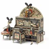 Nr. 431 Mäusekapelle Marx-Merry-Makers, 4 musizierende Mäuse mit Musikinstrumenten wippen und ganzen im Takt, Blech, Uhrwerkmotor, Höhe 23 cm Rufpreis € 450