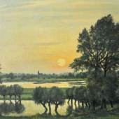 CLARENBACH Max (1880-1952/Neuss-Wittlaer) "Sommer" Morgenstimmung mit aufgehender Sonne in einer Auenlandschaft am Niederrhein. Öl/Lwd. 60x67cm, sign. R Mindestpreis:	2.400 EUR