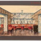 Otto Prutscher, Innenansicht für das Café-Restaurant Hotel Imperial, Wien I. (gemeinsam mit Anton Schuwerk und August Röben), 1937 Karton, Transparentpapier, Aquarellfarbe, Tusche, Buntstift, Bleistift © MAK