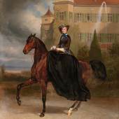 Carl Theodor von Piloty (1826 - 1886) und Franz Adam (1815-1886) Elisabeth von Österreich als Braut zu Pferd in Possenhofen 1853, Öl auf Leinwand, 128 x 108 cm, versteigert für € 1,540.000