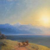 IVAN AIVAZOVSKY VIEW OF THE CAUCASUS WITH MOUNT KAZBEK IN THE DISTANCE (1868), oil on canvas, 41 by 62.5cm, £80,000 - 120,000 