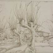 Landscape with Willows and a Water Millverso (recto); Study of a Male Head (verso) Wolf Huber (c) mfab.hu 